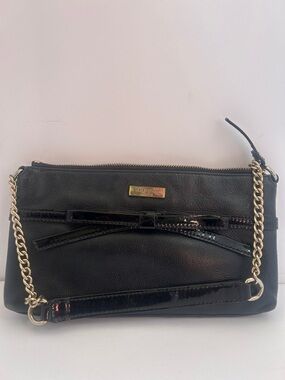 kate spade Black Leather Crossbody with Gold Chain and Bow Accent